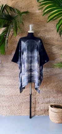 49 Blue Black Tie Dyed Dolman Sleeve Cover Up Poncho Top