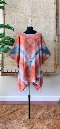 53 Coral Gray Tie Dyed Dolman Sleeve Cover Up Poncho Top