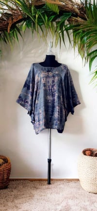 41 Gray Green Hand Tie Dyed Dolman Sleeve Top Blouse Shirt