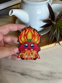 Image 1 of Fire Kirby Woven Embroidery Patch - 3.5 Inch, Iron On Back 