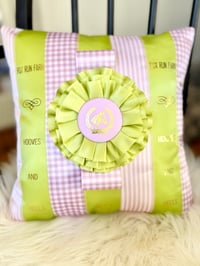 Equestrian Rosette Pillow - Light Green and Pink