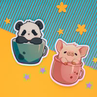 Image 1 of Stickers - Pig and Panda in a mug (S15)