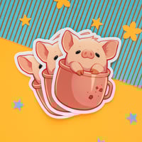 Image 3 of Stickers - Pig and Panda in a mug (S15)