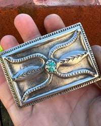 Image 3 of WL&A Handmade Heavy Ingot Royston Turquoise Spider Belt Buckle - Size 3" x 2in - 170 Grams