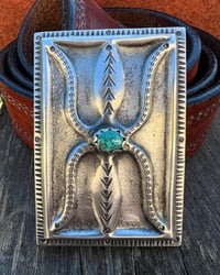 Image 4 of WL&A Handmade Heavy Ingot Royston Turquoise Spider Belt Buckle - Size 3" x 2in - 170 Grams