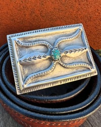 Image 2 of WL&A Handmade Heavy Ingot Royston Turquoise Spider Belt Buckle - Size 3" x 2in - 170 Grams