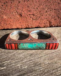 Image 1 of WL&A Handmade Sterling Silver Kingman & Red Coral Old Style Inlay Knuckle Duster - Size 15 x 15