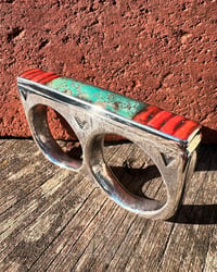 Image 2 of WL&A Handmade Sterling Silver Kingman & Red Coral Old Style Inlay Knuckle Duster - Size 15 x 15