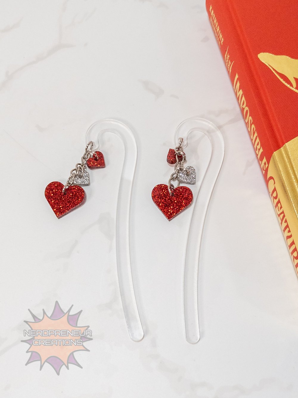 Image of Valentine’s Day Acrylic Hook Bookmark with Heart Charm Dangle