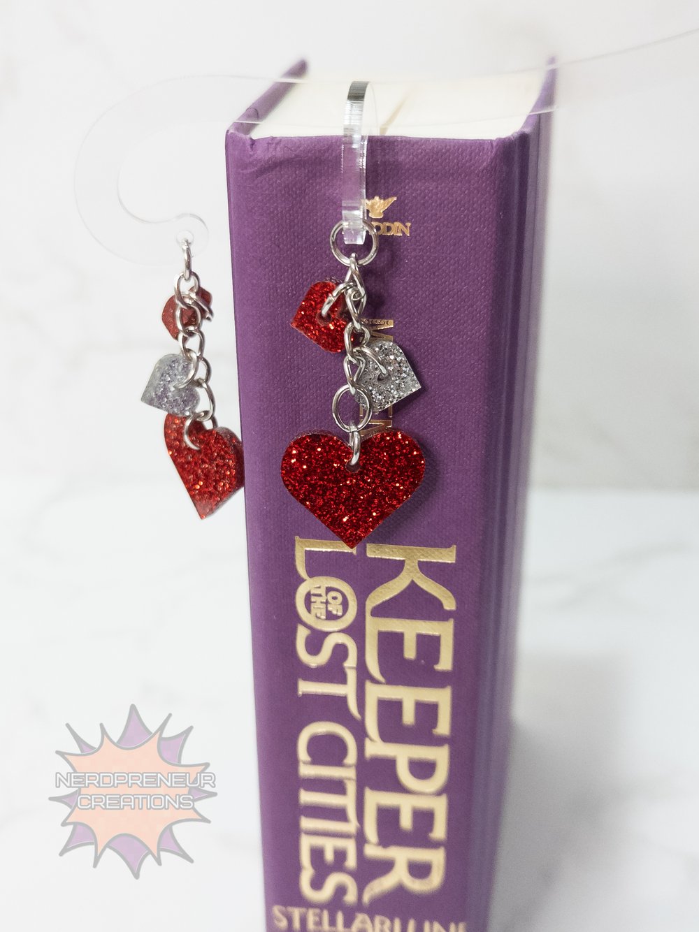 Image of Valentine’s Day Acrylic Hook Bookmark with Heart Charm Dangle