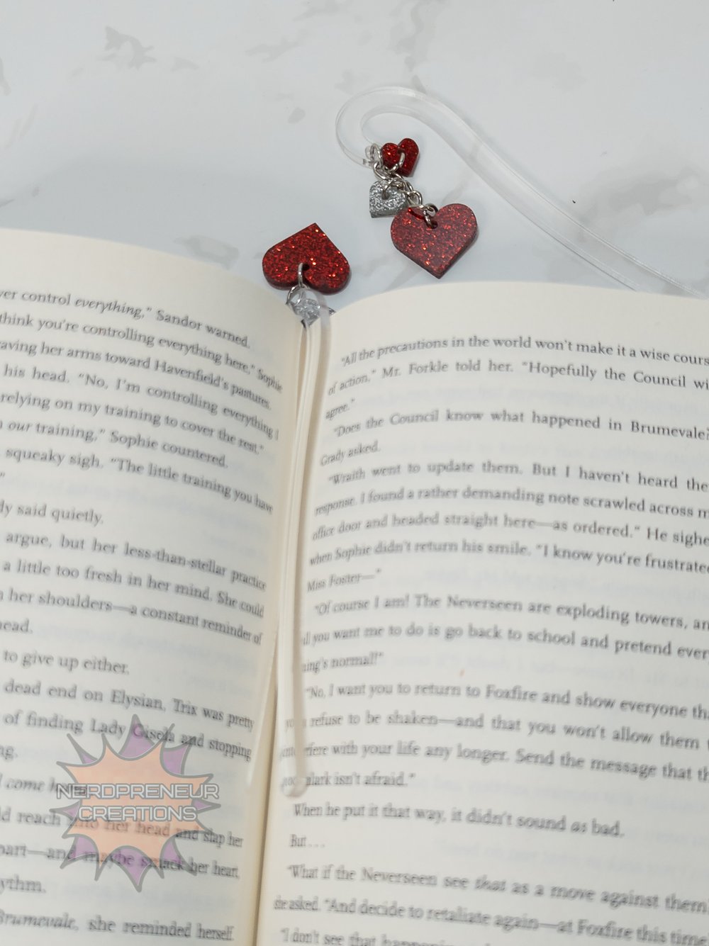 Image of Valentine’s Day Acrylic Hook Bookmark with Heart Charm Dangle