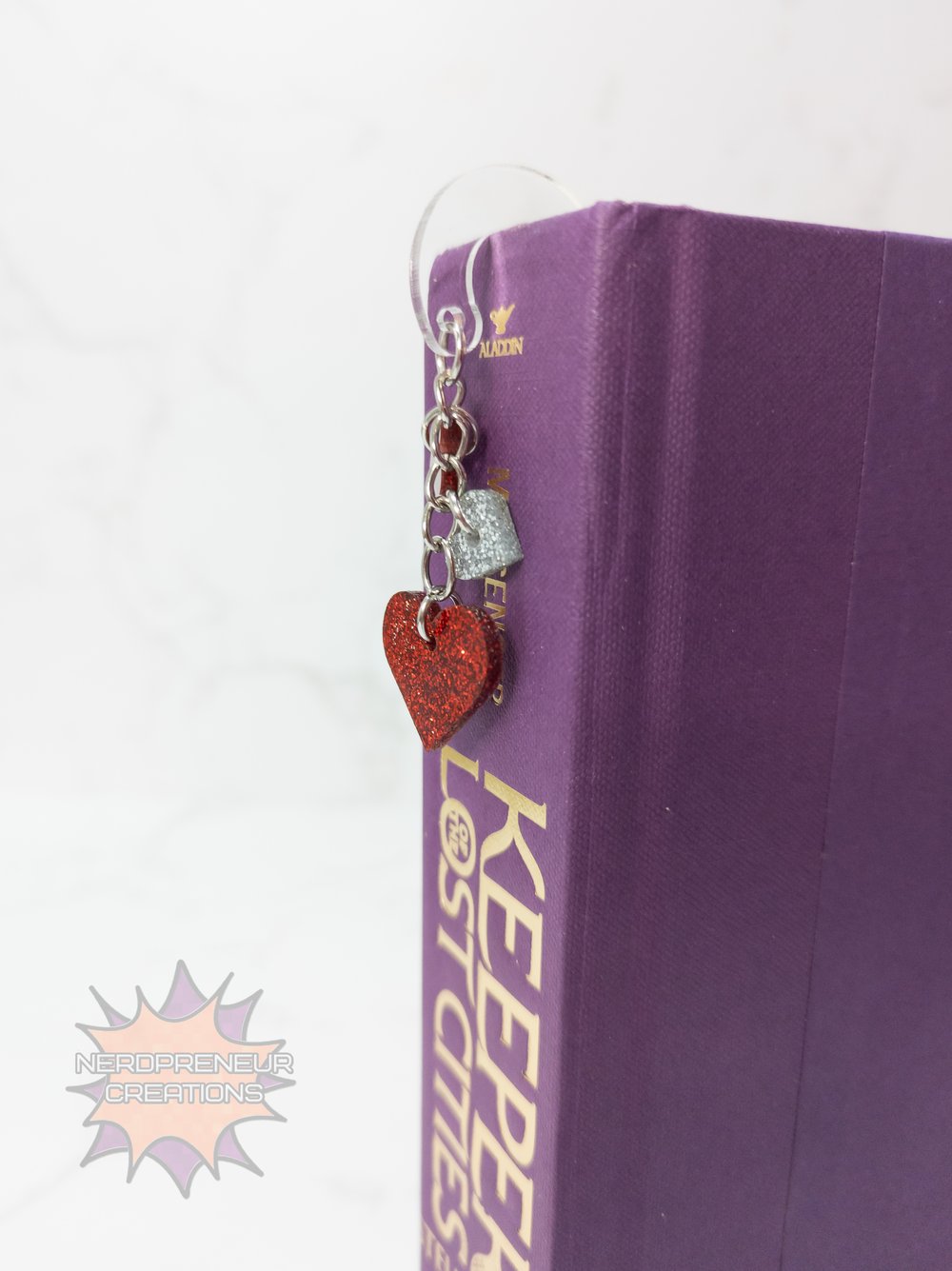Image of Valentine’s Day Acrylic Hook Bookmark with Heart Charm Dangle