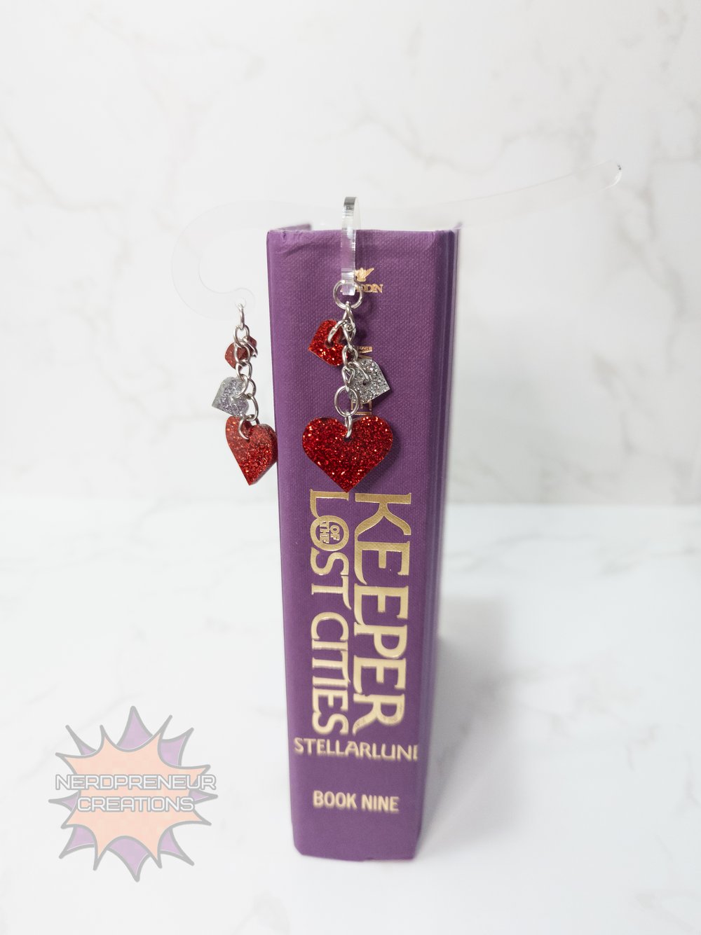 Image of Valentine’s Day Acrylic Hook Bookmark with Heart Charm Dangle