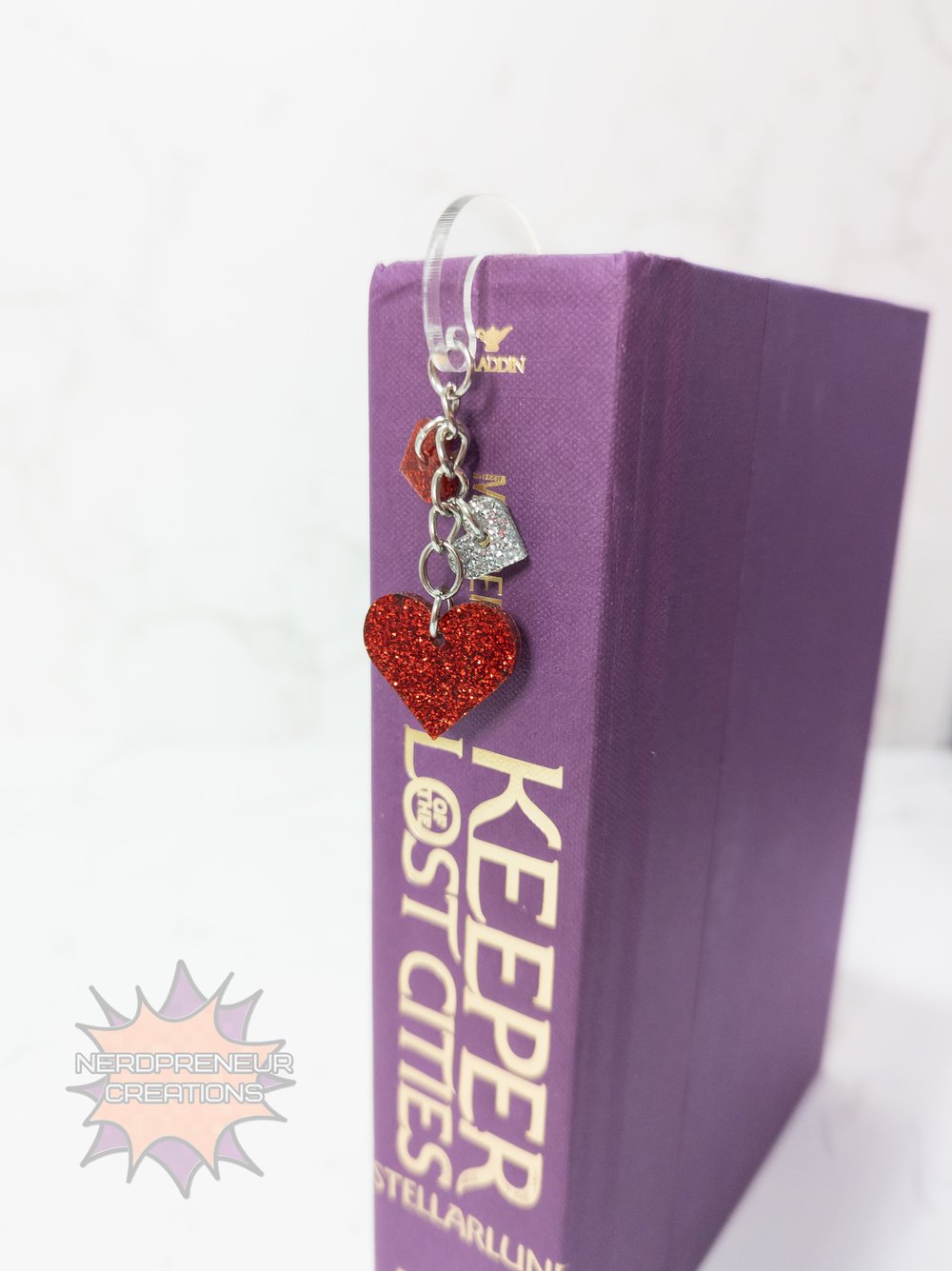 Image of Valentine’s Day Acrylic Hook Bookmark with Heart Charm Dangle