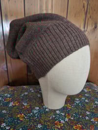 Image 1 of Super Soft 100% Wool Marled Brown Beanie Hat