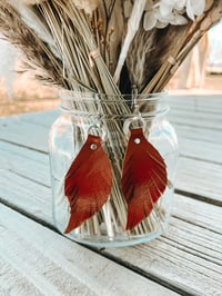 Image 2 of Leather Feather Earrings - you pick color