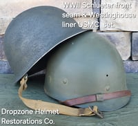 Image 9 of WWII M1 USMC Helmet Schlueter Front Seam & Westinghouse Liner. At The Front Camo Cover.