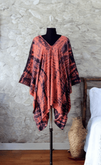 25 Coral Blue Hand Tie Dyed Dolman Sleeve Cover Up Poncho Top