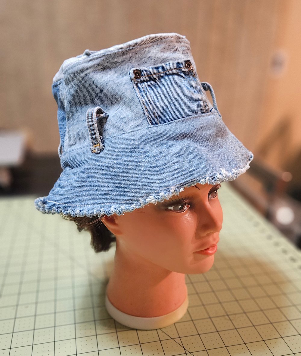 Image of Frayed Blue Reversible Bucket Hat(was $45.00)