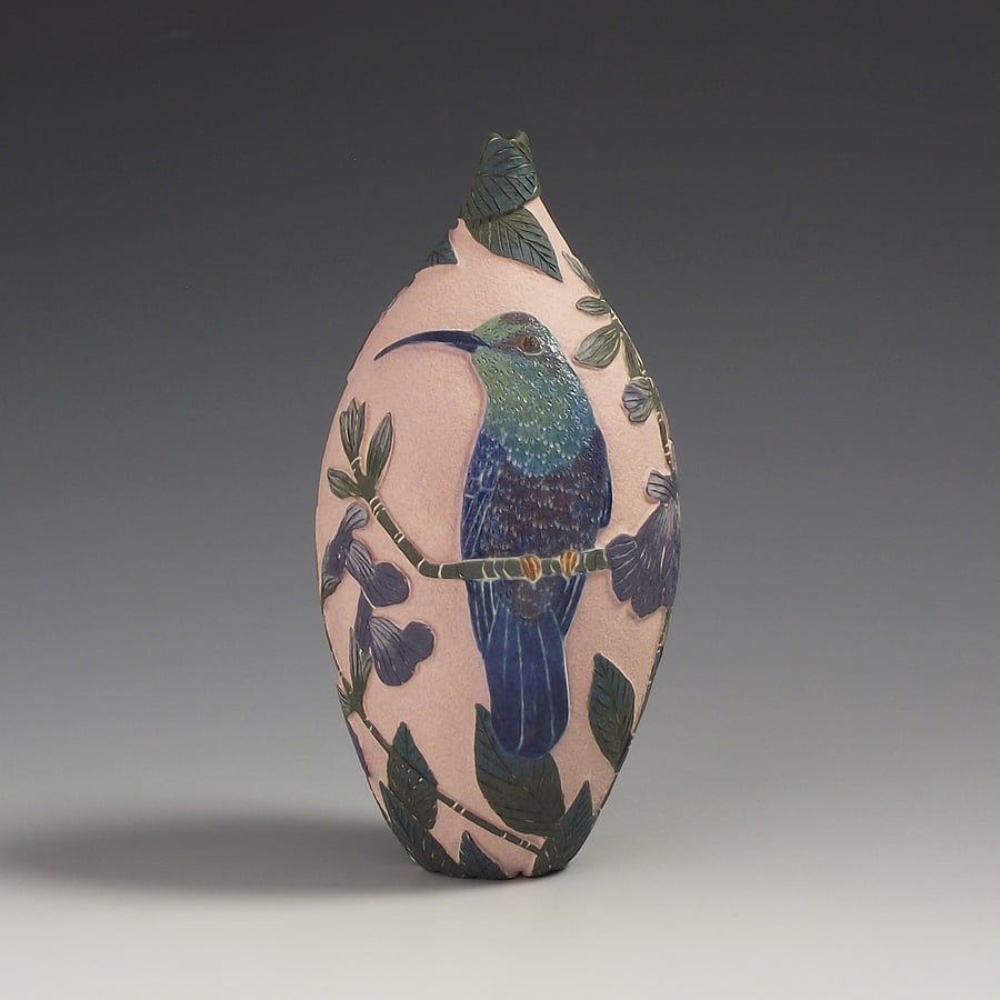 Image of Hummingbird & salvia sgraffito vessel 