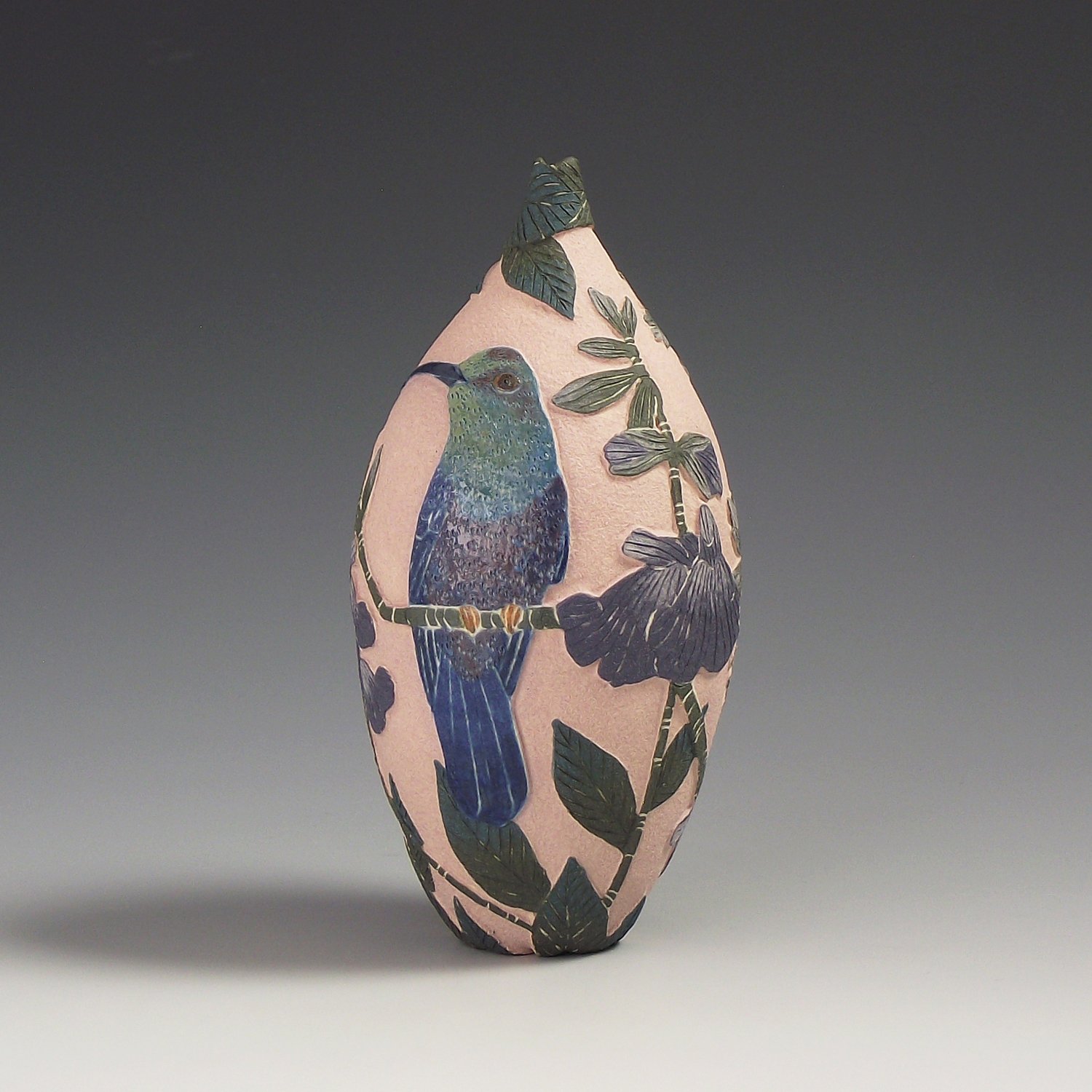 Image of Hummingbird & salvia sgraffito vessel 