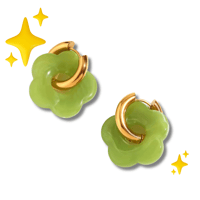 Green flower charm hoop earring 