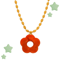 Flower charm gold pendant Red