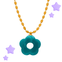 Flower charm gold pendant Teal