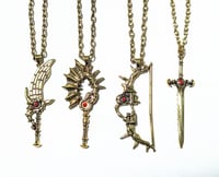 Image of Fire Emblem Relic Weapons - Pins Necklace Keychain - 3 Houses - Byleth Dimitri Edelgard Claude Weapo