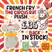 Image 1 of French Fry the Circus Rat - Charming 9" Polyester Plush + Free Sticker Sheet!