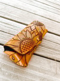 Image 1 of Distressed Leather Sunflower Glasses Case - reserved for Michelle