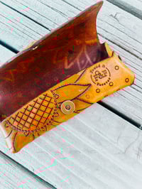 Image 2 of Distressed Leather Sunflower Glasses Case - reserved for Michelle