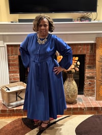 Image 3 of Satin Lantern Sleeve Belted Button  Maxi Dress