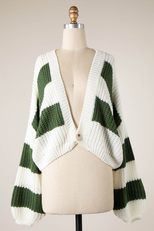 Image of STRIPED CABLE KNIT CARDIGAN