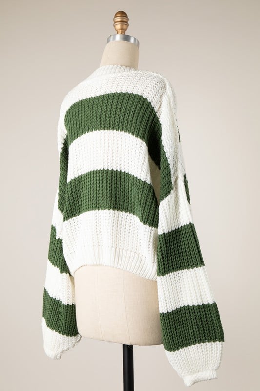 Image of STRIPED CABLE KNIT CARDIGAN