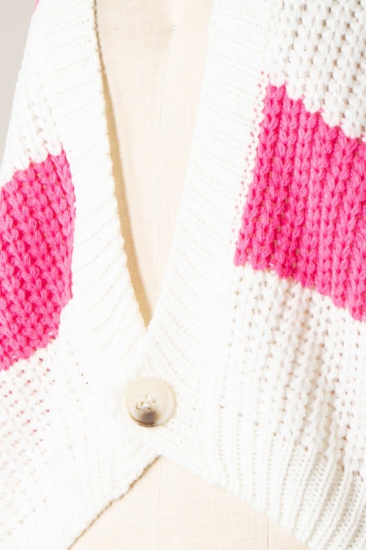 Image of stripped cable knit cardigan (pink)