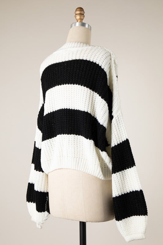 Image of stripped cable knit cardigan (black) 