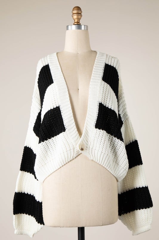 Image of stripped cable knit cardigan (black) 