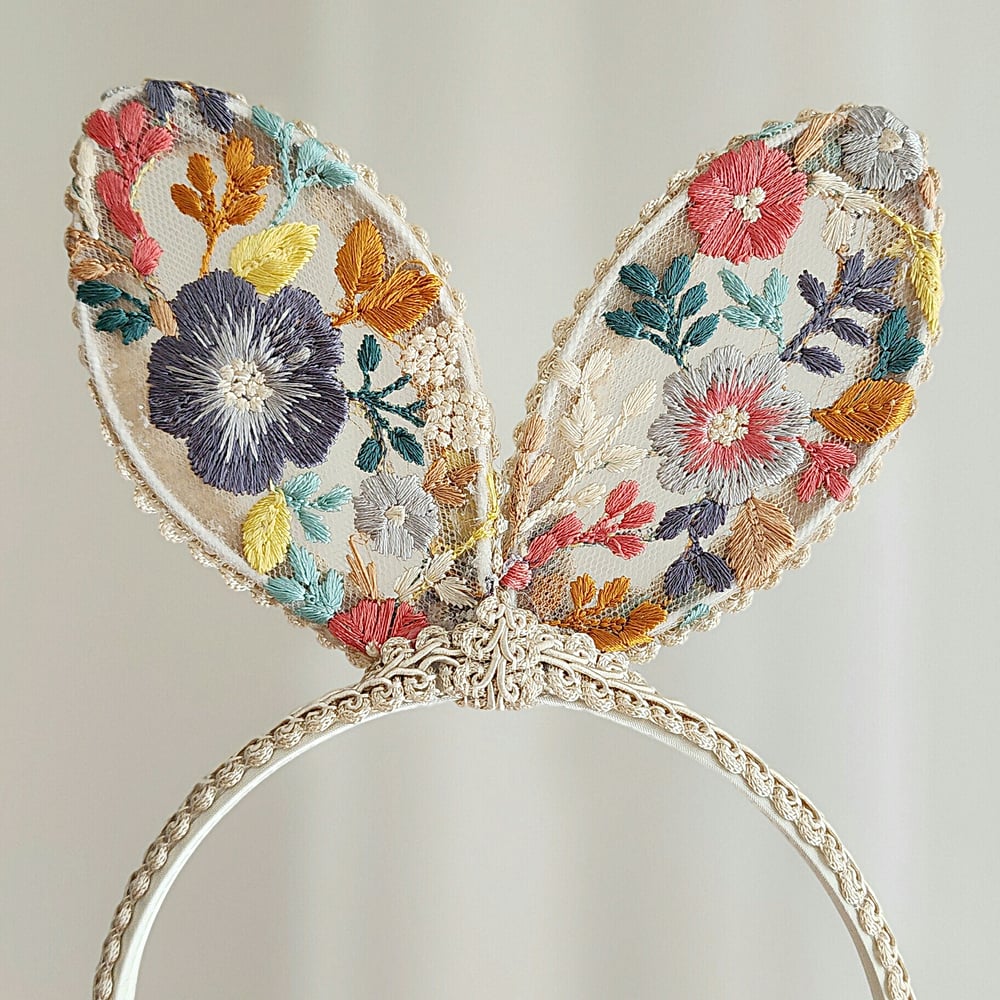 Image of Pastel embroidery bunny headband
