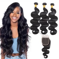 Image 1 of 300G   Brazilian Super Virgin Hair Body Waves Bundles with 5x5 HD Closure