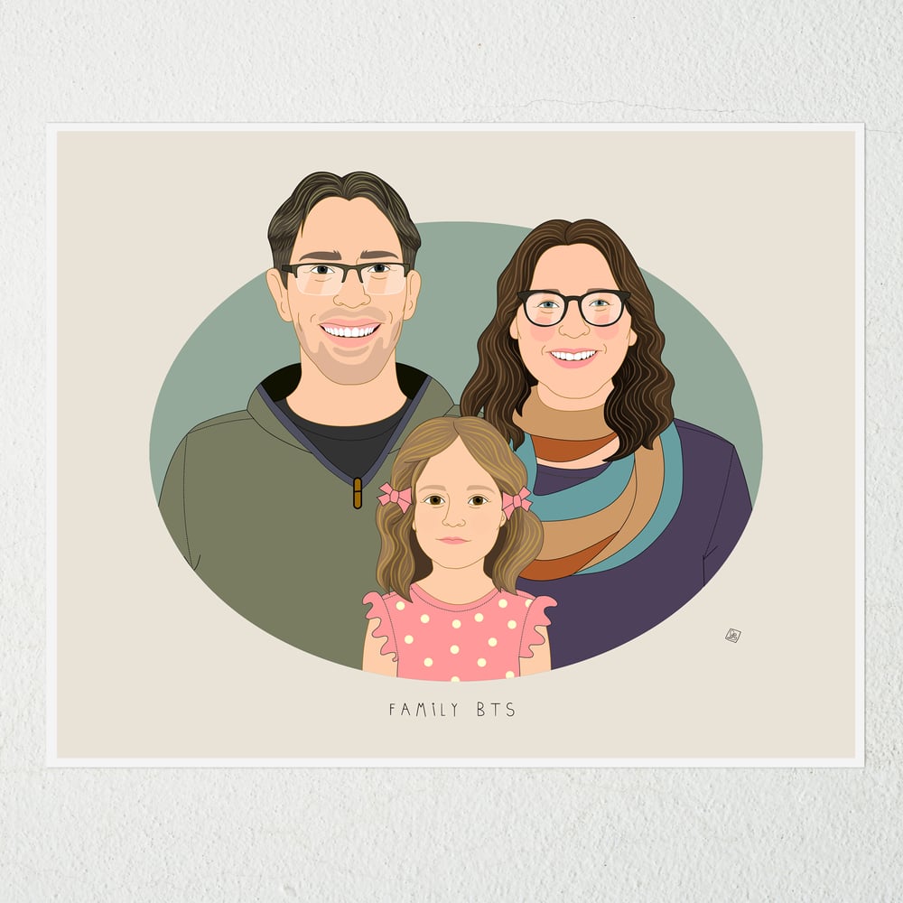 Image of Custom Family Portrait Illustration of 3 People