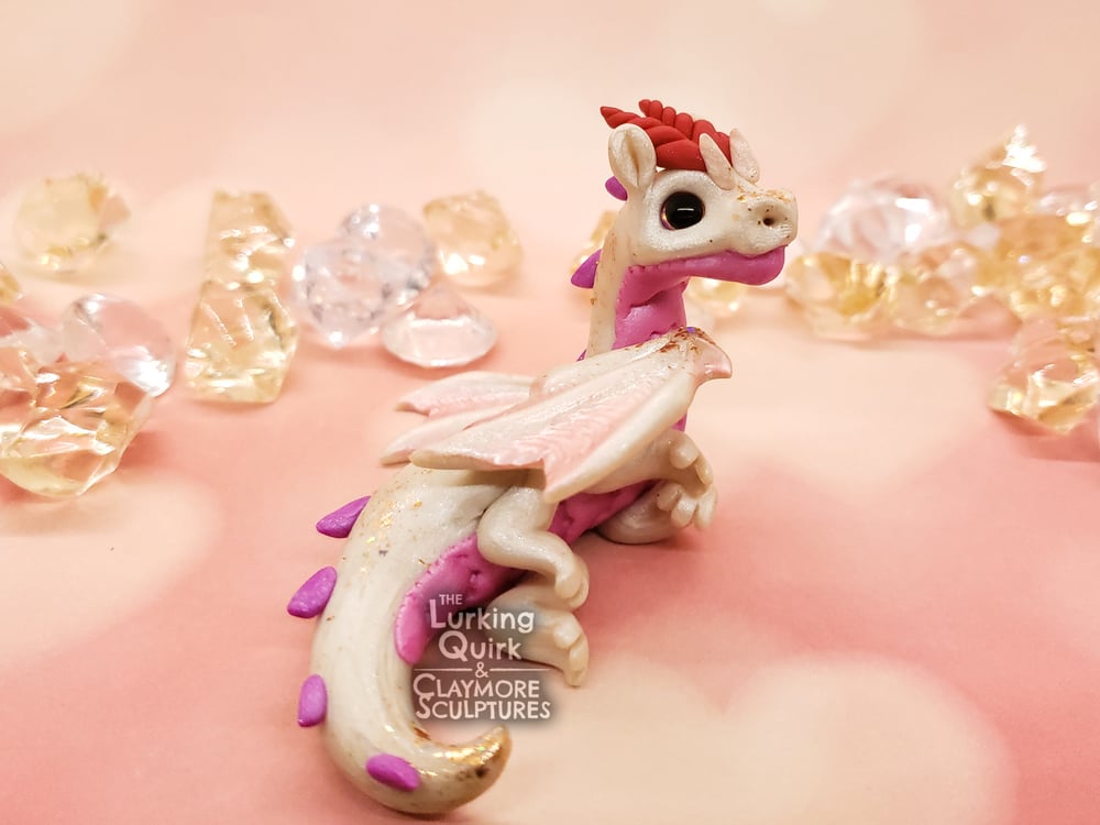 Shimmery White and Pink Polymer Clay Dragon