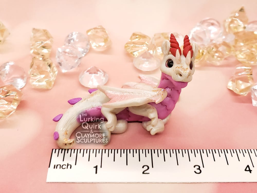 Shimmery White and Pink Polymer Clay Dragon