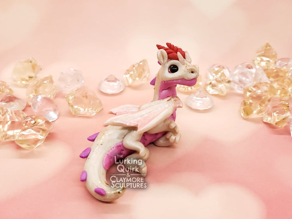 Shimmery White and Pink Polymer Clay Dragon
