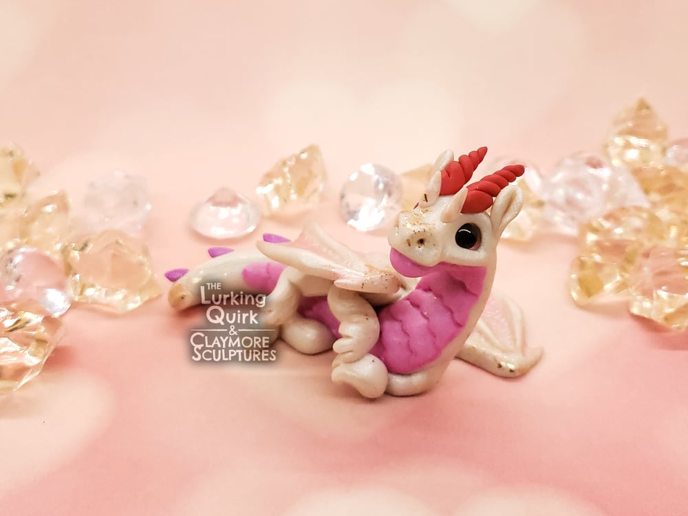 Shimmery White and Pink Polymer Clay Dragon