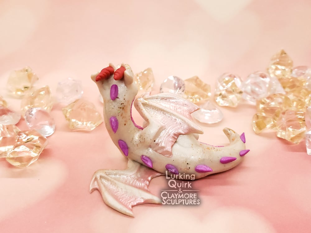 Shimmery White and Pink Polymer Clay Dragon