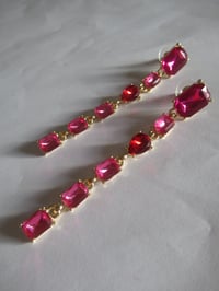 Image 2 of Kate Middleton Princess of Wales Inspired Replikate Red & Fuchsia Crystal Long Drop Earrings