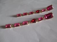 Image 3 of Kate Middleton Princess of Wales Inspired Replikate Red & Fuchsia Crystal Long Drop Earrings