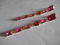 Image 1 of Kate Middleton Princess of Wales Inspired Replikate Red & Fuchsia Crystal Long Drop Earrings