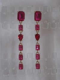 Image 6 of Kate Middleton Princess of Wales Inspired Replikate Red & Fuchsia Crystal Long Drop Earrings